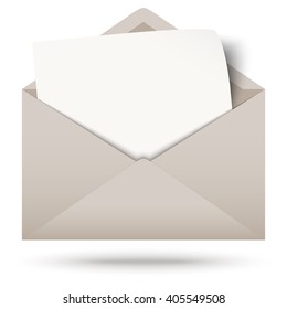 gray envelope opened with empty white paper and shadow
