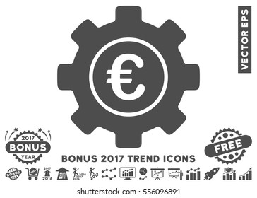 Gray Euro Development Gear pictogram with bonus 2017 year trend images. Vector illustration style is flat iconic symbols, white background.