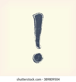 Gray exclamation point sign (icon, symbol), pale yellow background. Painted design element. Watercolor illustration for web or typography (magazine, brochure, flyer, poster).