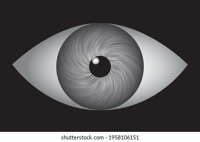 Gray eye on black background. Simple vector image