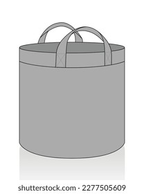 Gray Fabric Grow Bag With Round Shape And Handles Template On White Background, Vector File