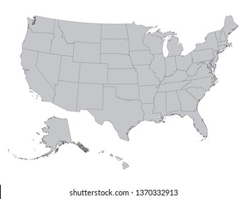 Gray Federal States Map of the United States of America