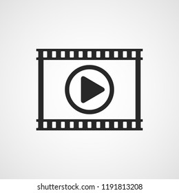 Gray Film icon in flat design. Vector illustration. Movie icon, isolated. Play Video icon