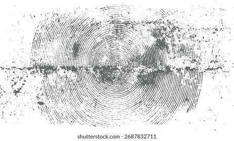 Eine graue Fingerabdrucktextur mit Noten und Schmutzflecken auf weißem Hintergrund.