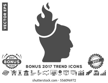 Gray Fired Head pictogram with bonus 2017 trend symbols. Vector illustration style is flat iconic symbols, white background.