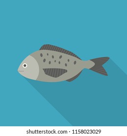 Gray fish icon in flat long shadow design.