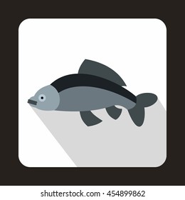 Gray fish icon in flat style on a white background