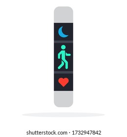 Gray fitness bracelet with physical activity monitoring vector icon flat isolated.