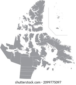 Gray flat blank vector administrative map of the territorial electoral districts of Canadian territory of NUNAVUT, CANADA with white border lines of its districts