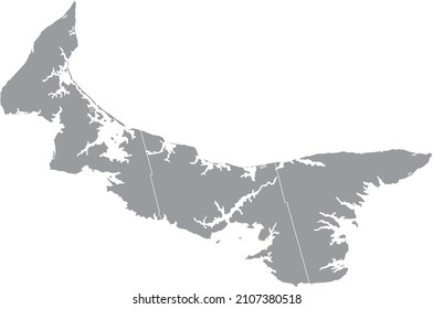 Gray flat blank vector administrative map of counties of Canadian province of PRINCE EDWARD ISLAND, CANADA with white border lines of its counties