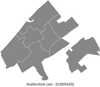Gray flat blank vector administrative map of THE HAGUE, NETHERLANDS with black border lines of its districts