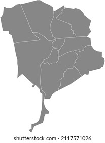 Gray flat blank vector administrative map of BREDA, NETHERLANDS with black border lines of its districts