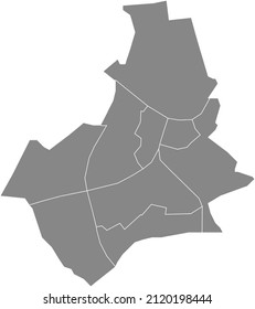 Gray flat blank vector administrative map of NIJMEGEN, NETHERLANDS with black border lines of its districts