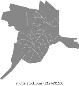 Gray flat blank vector administrative map of AMERSFOORT, NETHERLANDS with black border lines of its districts