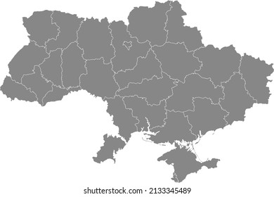 Gray flat blank vector administrative map of raion areas of UKRAINE with white border lines of its raions
