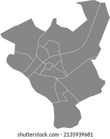 Gray flat blank vector administrative map of ZWOLLE, NETHERLANDS with black border lines of its districts