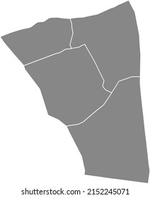 Gray flat blank vector administrative map of the 20TH ARONDISSEMENT (DE MÉNILMONTANT), PARIS, FRANCE with black border lines of its quarters