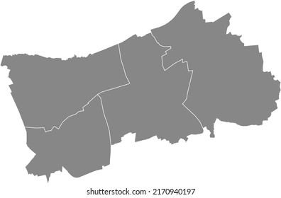Gray flat blank vector administrative map of HERNE, GERMANY with black border lines of its districts