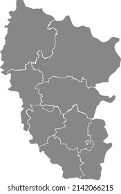 Gray flat blank vector map of raion areas of the  Ukrainian administrative area of LUHANSK OBLAST, UKRAINE with white  border lines of its raions