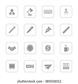 gray flat business and office icon set 8 with rounded rectangle frames for web design, user interface (UI), infographic and mobile application (apps)