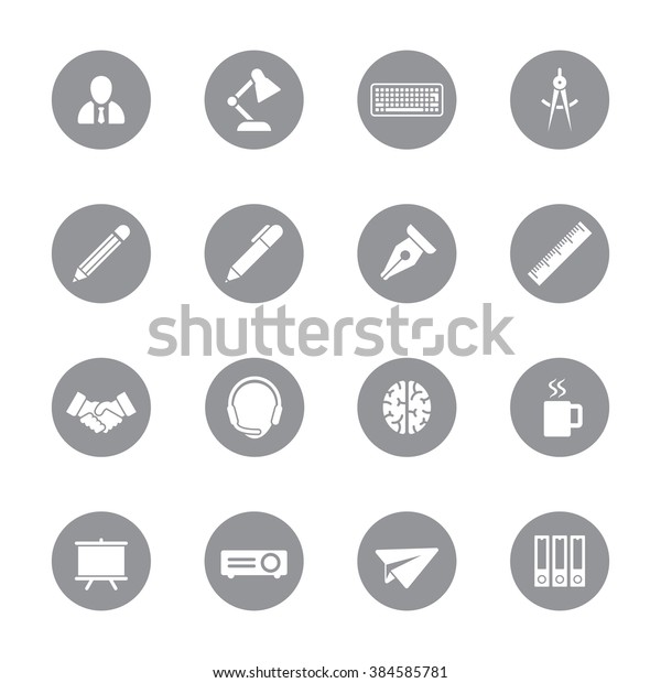 gray flat business and office icon set 8 on circle\
for web design, user interface (UI), infographic and mobile\
application (apps)