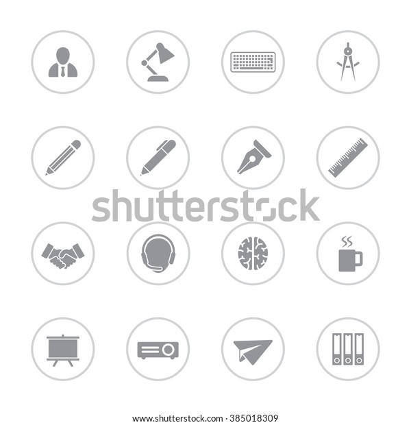 gray flat business and office icon set 8 with\
circle frames for web design, user interface (UI), infographic and\
mobile application (apps)