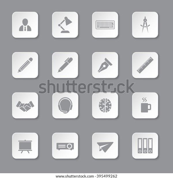 gray flat business and office icon set on rounded\
rectangle button for web design, user interface (UI), infographic\
and mobile application\
(apps)