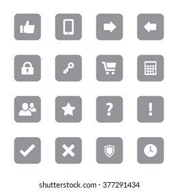 gray flat miscellaneous icon set 2 on rounded rectangle for web design, user interface (UI), infographic and mobile application (apps)