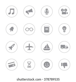 gray flat transport and miscellaneous icon set 5 with circle frame for web design, user interface (UI), infographic and mobile application (apps)