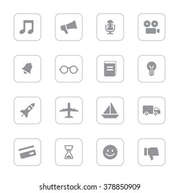 gray flat transport and miscellaneous icon set 5 with rounded rectangle frame for web design, user interface (UI), infographic and mobile application (apps)