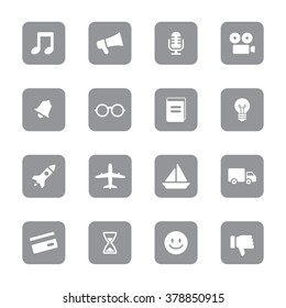 gray flat transport and miscellaneous icon set 5 on rounded rectangle for web design, user interface (UI), infographic and mobile application (apps)