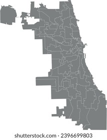 Mapa administrativo de vector plano gris de los CONSEJOS DE LA CIUDAD DE CHICAGO, ILLINOIS con líneas de frontera blanca de sus pabellones