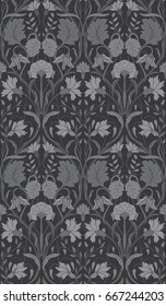 Gray floral pattern. Seamless filigree ornament. Monochrome ornament for wallpaper, textile, carpet.