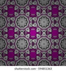 Gray floral seamless pattern. Damask background. Gray floral ornament in baroque style. Gray element on a magenta background.