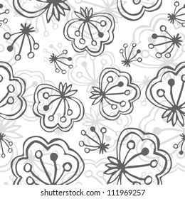 gray floral seamless pattern on white background