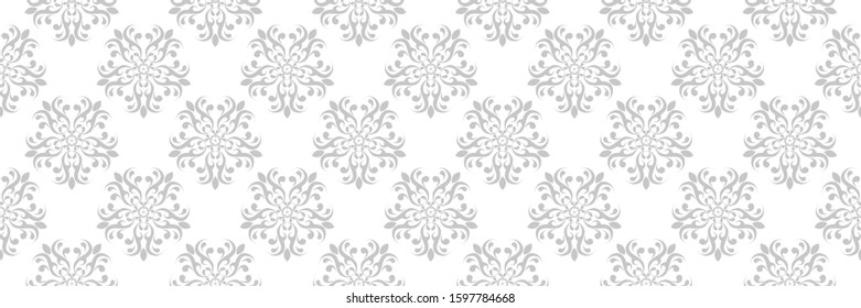 Gray floral seamless pattern. On white background. Vector illustration