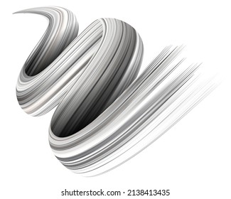 Gray flow brushstroke on white background.. Ribbon isolated line. Realistic volume wave. Liquid paint ink shape. Cover page for your design project. Real vector illustration swirl blur.