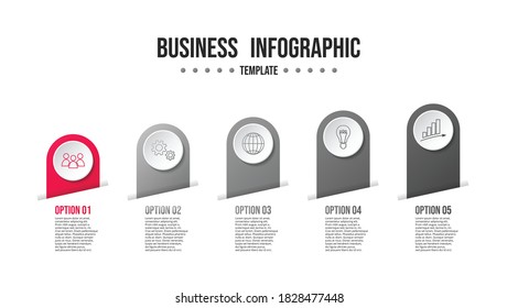 Gray flow chart with business icons. Infographic template. Vector