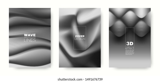Gray Flow Concept. Design Cover. Business Brochure. 3d Geometric Linear Texture. Wave Template. Gray Minimal Cover. Business Background. Fluid Concept. Halftone Gradient.