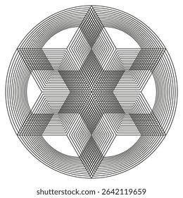 Gray flower pattern. Vector abstract symmetry. Geometric layered form. Circular line design.