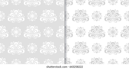 Gray flower seamless patterns. Wallpaper background. Vector illustration
