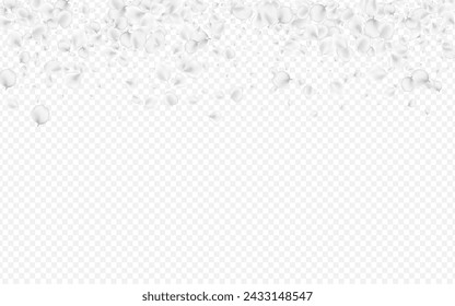 Gray Flower Vector Transparent Background. Snowy Japanese Petal Design. Japan Floral Cover. White Peach Falling Texture.