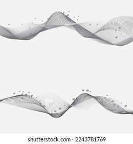 Gray flowing lines wavy on white Background with pearls on it. Elegant abstract smooth Modern futuristic soft lines with pearl rolling over, vector illustration