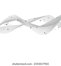 Gray flowing lines wavy on white Background with pearls on it.  vector illustration. Elegant abstract smooth Modern futuristic soft lines with pearl rolling over