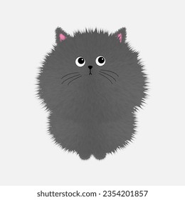 Gray fluffy cat icon. Face head body. Kawaii baby pet animal. Fat kitten. Cute cartoon character. Happy Valentines day. Greeting card. Flat design. White background. Vector illustration