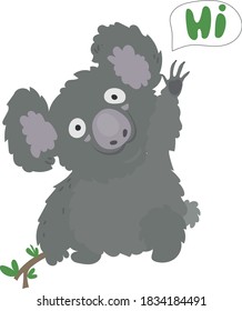 
graue, fließende Koala-Wellen und sagt hi