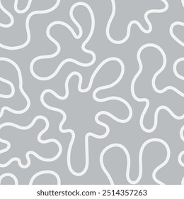 Gray Fluid Line Seamless Pattern. Liquid organic shape neutral background with bending flowing scribbles and squiggles. Repeat vector illustration