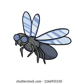 Gray fly with wings and legs. Doodle illustration drawn by hand.