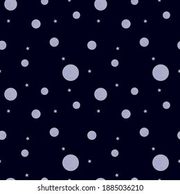 Lunas y estrellas grises en el fondo azul de medianoche. Vector de patrón sin foco. Patrón para textil, papel de pared, papel de envoltura, fondo, diseño, etc.