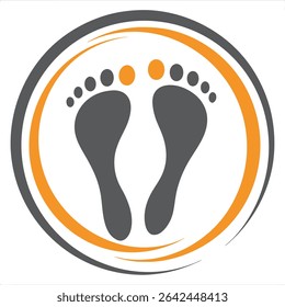 Gray Footprints Orange Circle Abstract Design Graphic